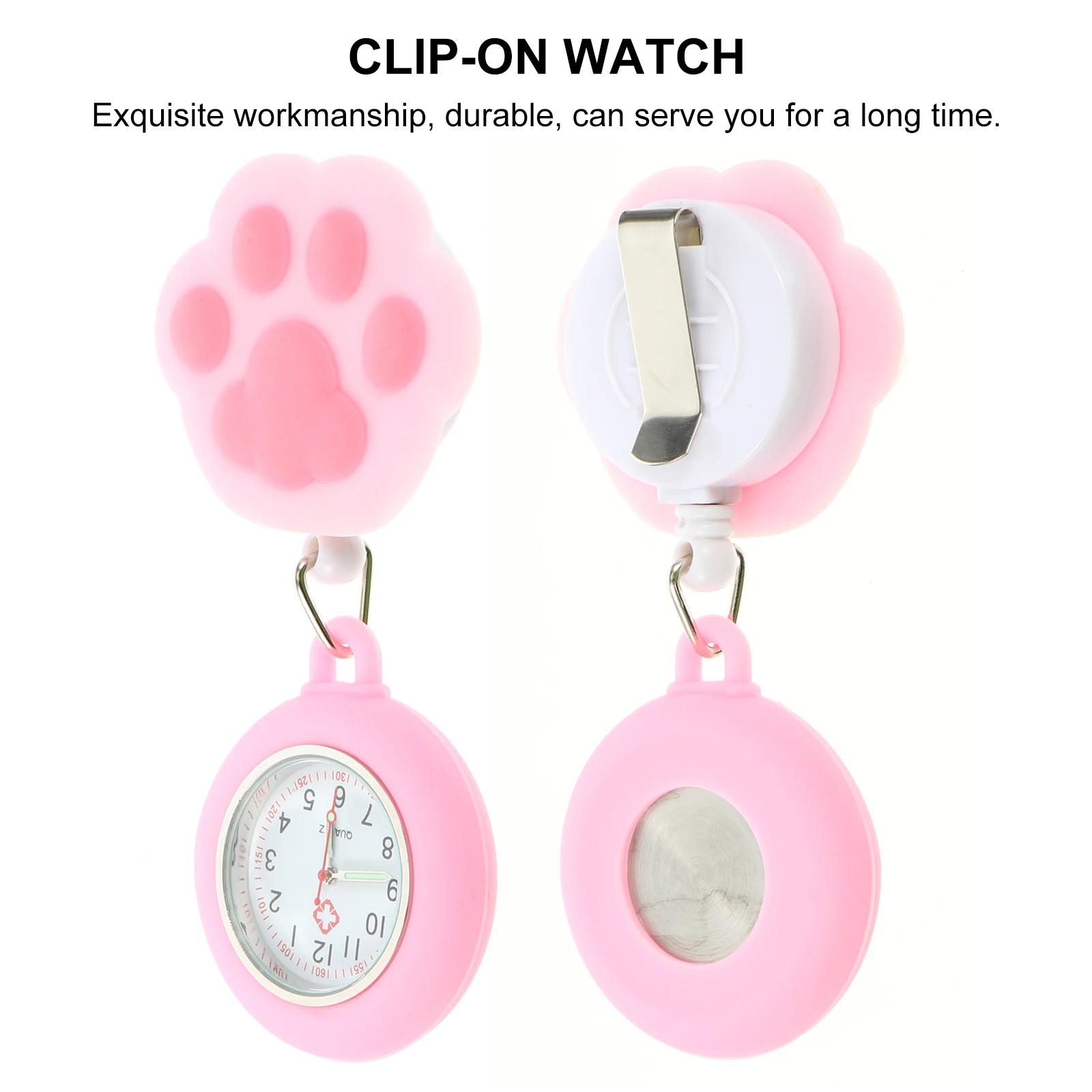 Nurse Watch Pocket Watches Clip on Quartz Luminous Portable Cat Paw Number Rope Durable Safe