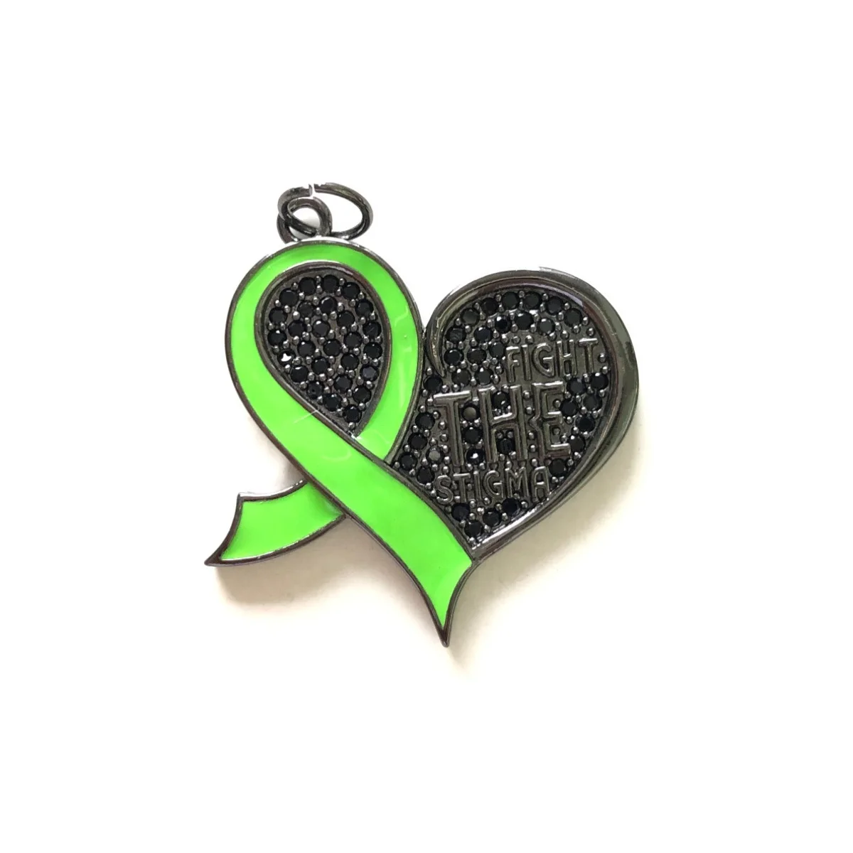 5pcs Green Ribbon Fight The Stigma Mental Health Awareness Heart Symbol Pendant For Charms Bracelet Necklace Jewelry Making