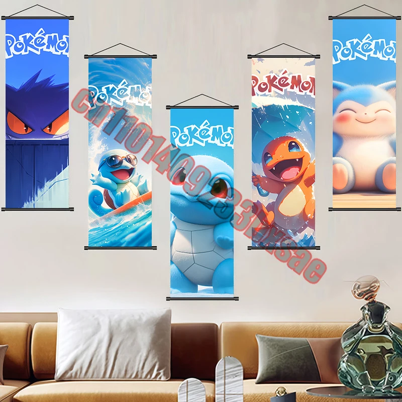 

Anime Pokemon Pikachu, Gengar, Mewtwo, Squirtle, Bulbasaur 3D Cute Style Quality Scroll Painting Suitable for Bedroom Decor Gift