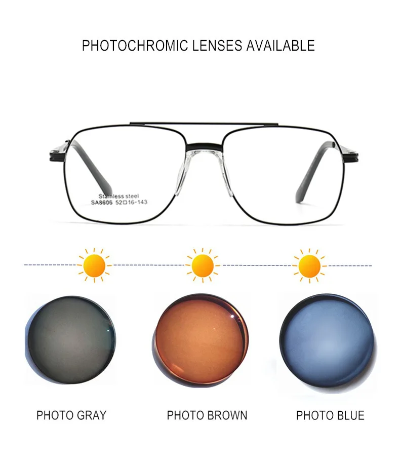 Benutzerdefinierte Myopie-Brille mit Rezept -0,5 bis -10 Männer Frauen Hochwertige Twin-Beams-Legierungsrahmenbrille für Kurzsichtige F023 – Detail 4