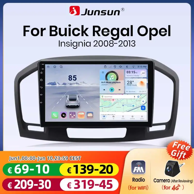 Junsun Autoradio Carplay Android für Opel Insignia 2008-2012 für Buick Regal 2009-2013 Navigation 2din GPS Stereo 4G Wifi BT SWC