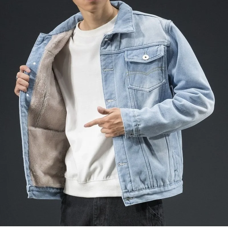 Denim Ja, Men's Korean Version, Autumn Winter, Plush, Thickened Loose, Trendy Brand, Ruffled And Handsome Coat, Warm Work