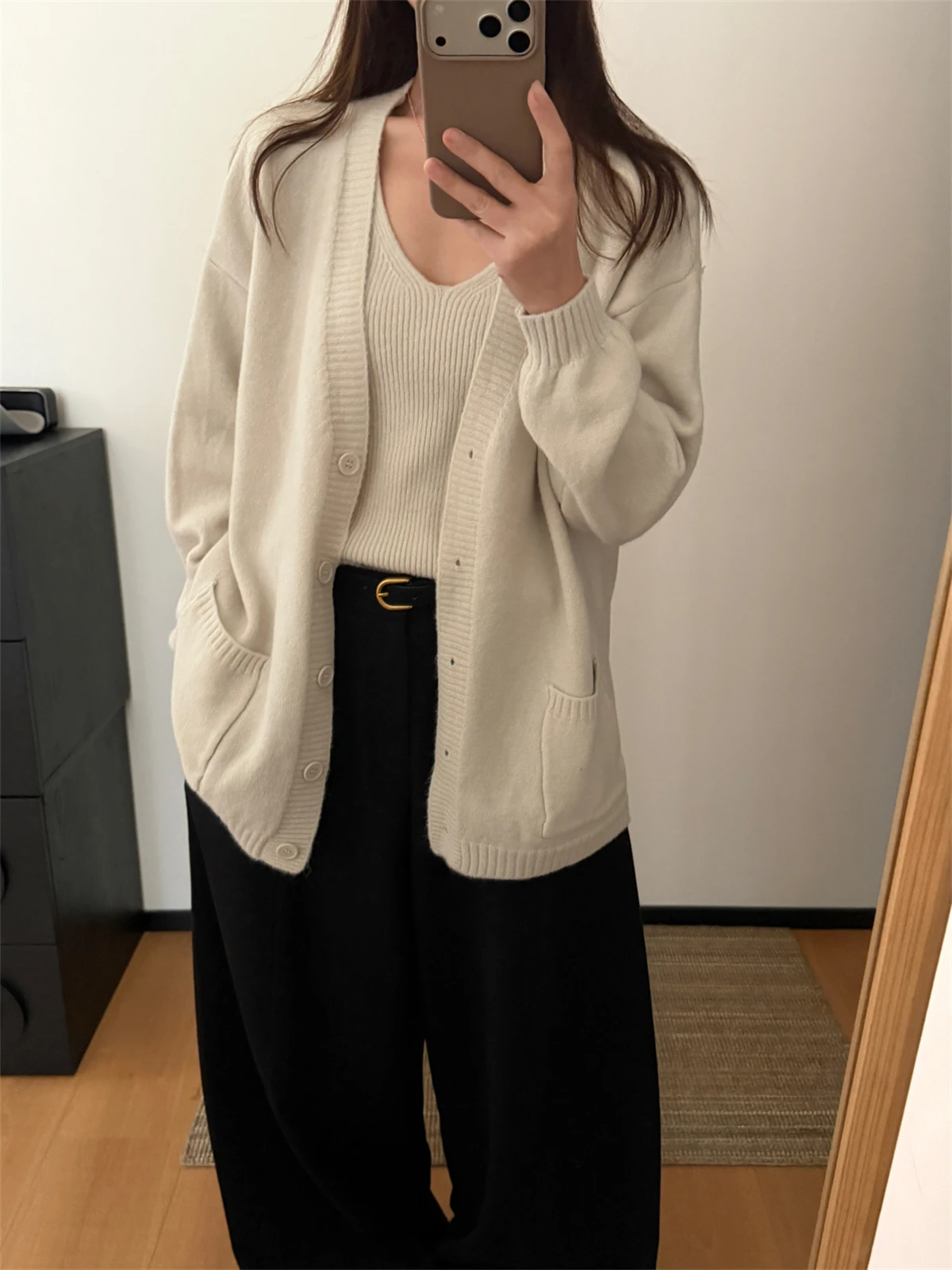 Loose Knitted Sweater Vest Two-Piece Set Women's Casual Style Comfortable Feeling Autumn Fashion Outerwear Coat Vest Set