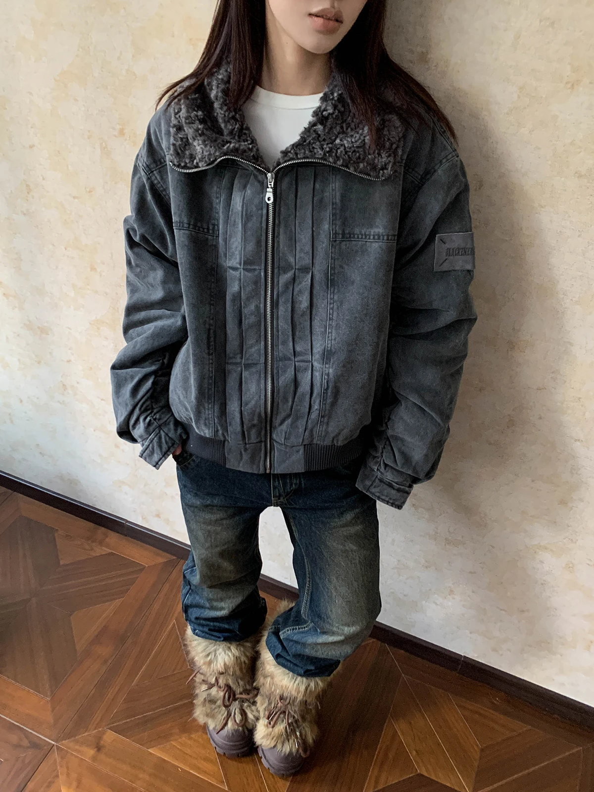 

Aket винтажное бархатное теплое женское джато с воротником-стойкой, рабочая одежда, хлопковое пальто, зимнее уличное длинное све