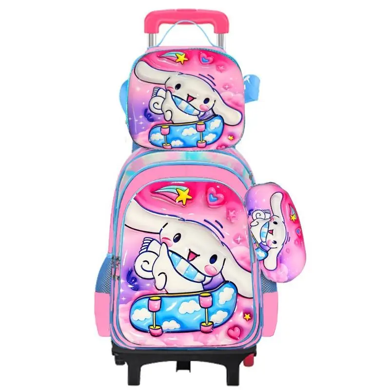 Conjunto de Mochila Escolar con Ruedas Desmontables, Diseño de Dibujos Animados, con Lonchera y Estuche para Lápices a Juego, Bolsa Impermeable