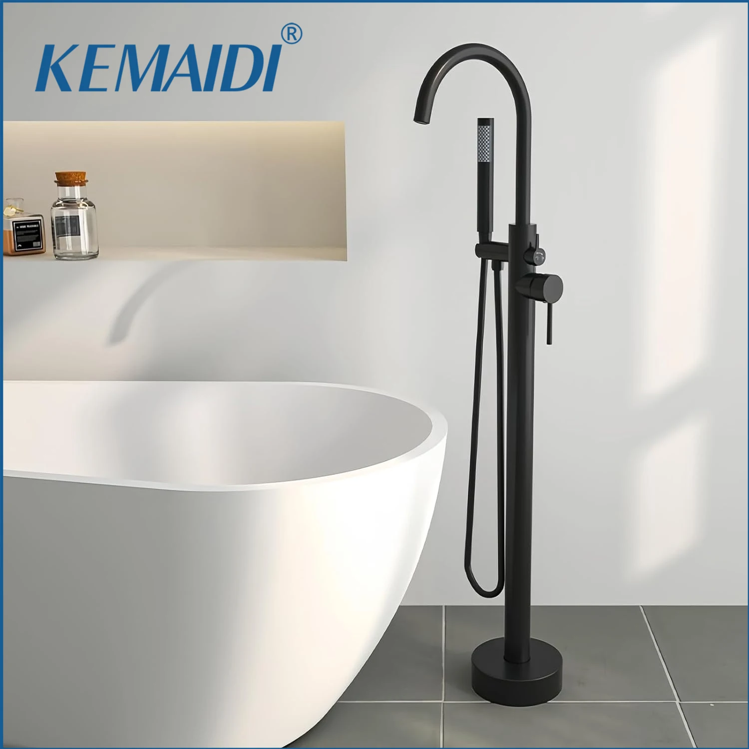 

KEMAIDI Freestanding Bathtub Faucet Freestanding Tub Faucet Bathtub Filler High-Flow Bath Shower Faucet with Handheld sprinkler