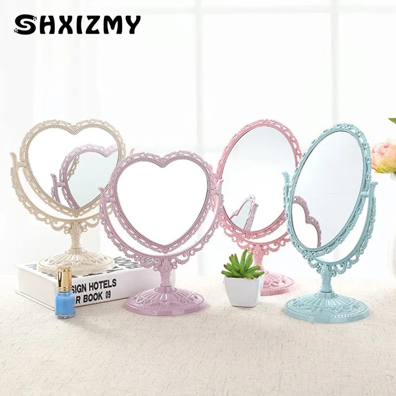 Cosmetic Heart-Shaped Mirror Functional Durable Desk Type Vintage European Style Makeup Mirror For Makeup Pocket Compact Mirrors