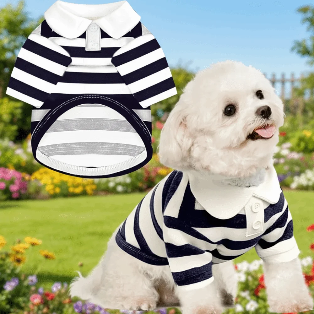 Fashion Collared Style Dog Striped Shirt Breathable Soft Dog T Shirts Cooling Vest Comfortable Cat Vest Kittens Wear view 3