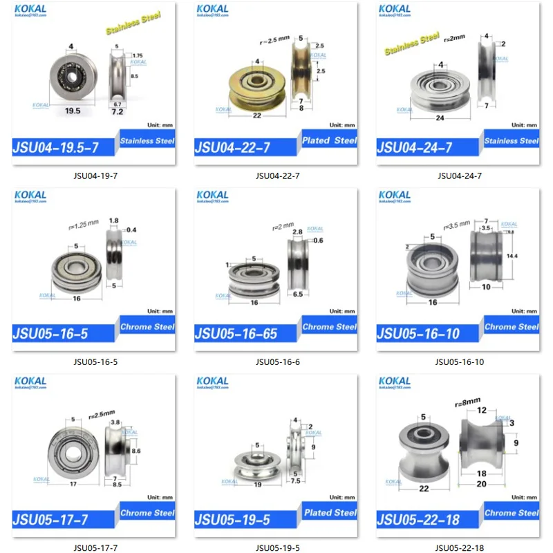 high quality non standard chrome steel GCR15 U groove guide wire track pulley rail bearing wheel steel bearing rollers 12-60mm