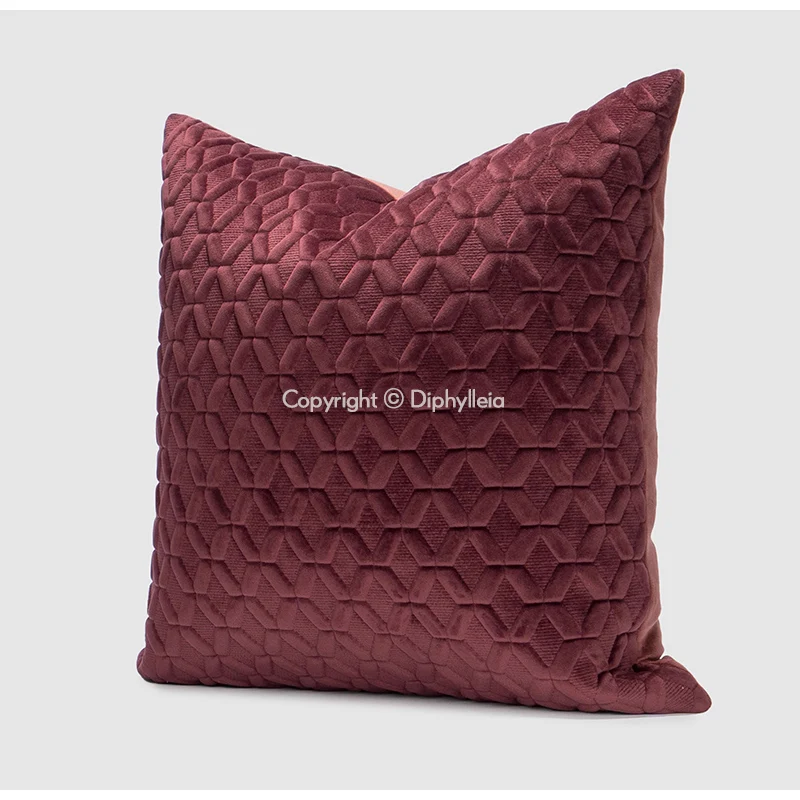 Diphylleia Magnificent Velvet Cushion Covers Modern Retro Vermilion Abstract Lines Embroidered Pillow Case For Villa Bedchamber