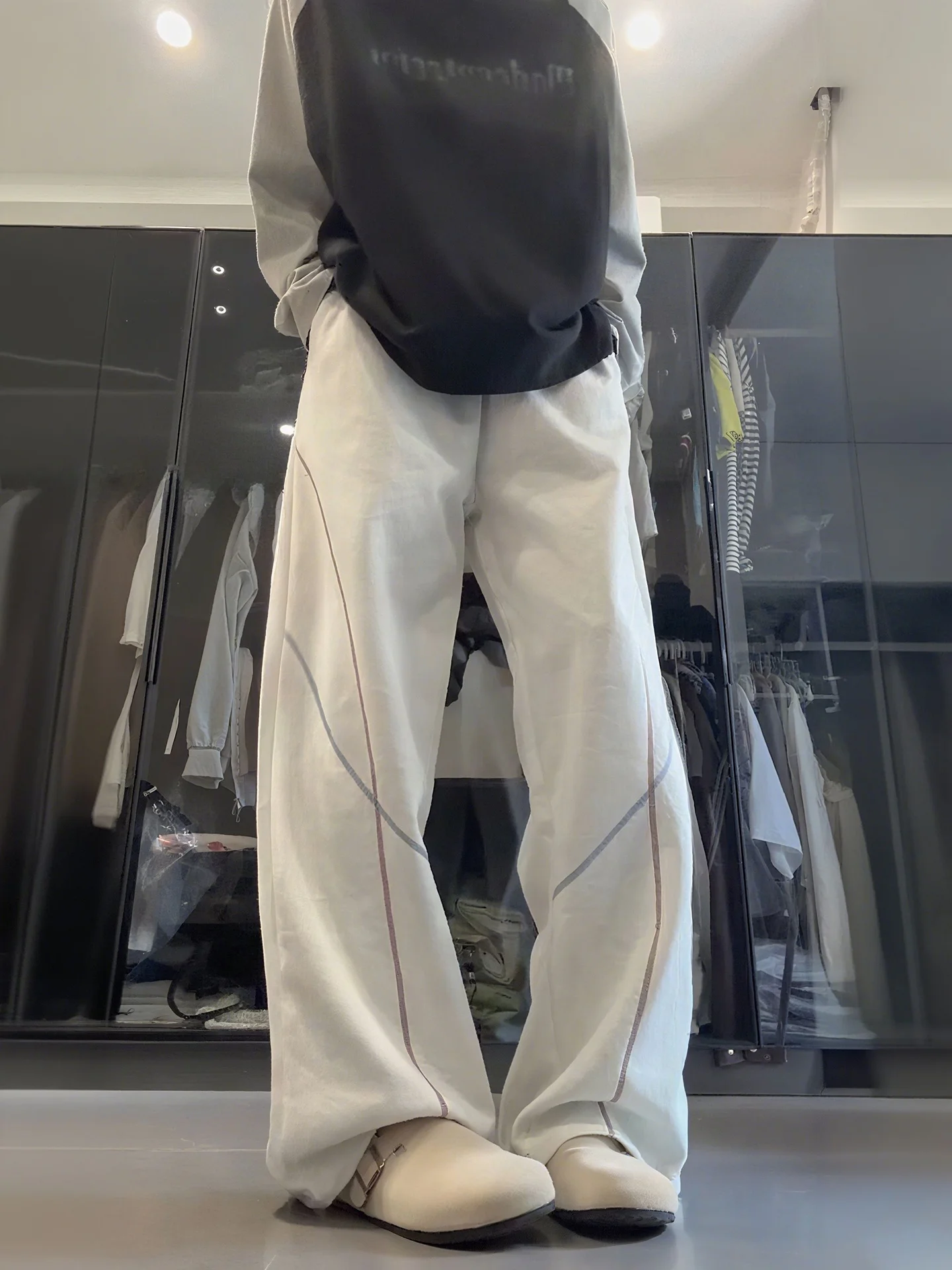 

Мужские спортивные повседневные брюки American Sle с широкими штанинами, осенние, свободного кроя, с дизайнерским акцентом на драпировке, длинные брюки