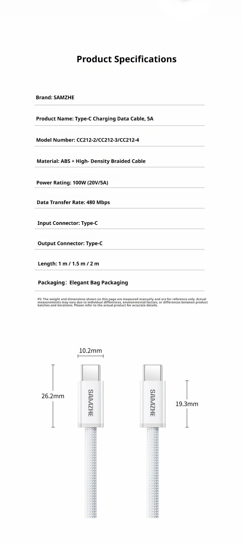 SAMZHE 100W USB-C-auf-USB-C-Kabel für MacBook, iPhone 17, 16, iPad, Samsung, Xiaomi – PD-Schnellladung, 5A, E-Marker-Chip – Detail 17