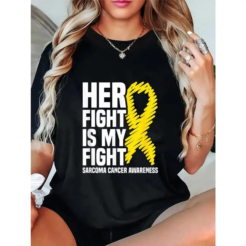

"Sarcoma Cancer Awareness T-Shirt | Her Fight Is My Fight Graphic Tee | Yellow Ribbon Support Gift | Cancer Survivor Top"