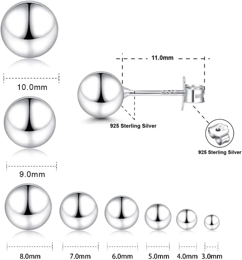 18K الذهب الأبيض مطلي فضة الكرة وأقراط للنساء الفتيات 3-5 مللي متر بسيطة مصقول الكرة ترصيع مجوهرات هيبوالرجينيك #2