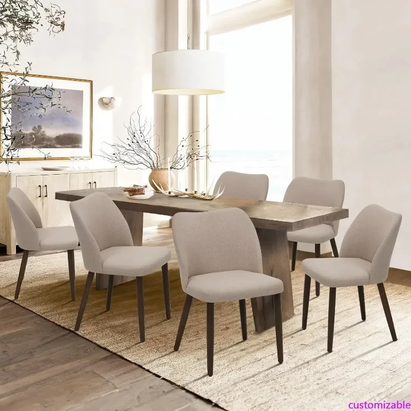 

Modern Fabric Upholstered Dining Chairs Set of 6, Padded Seats and Wooden Legs for Kitchen and Dining Area