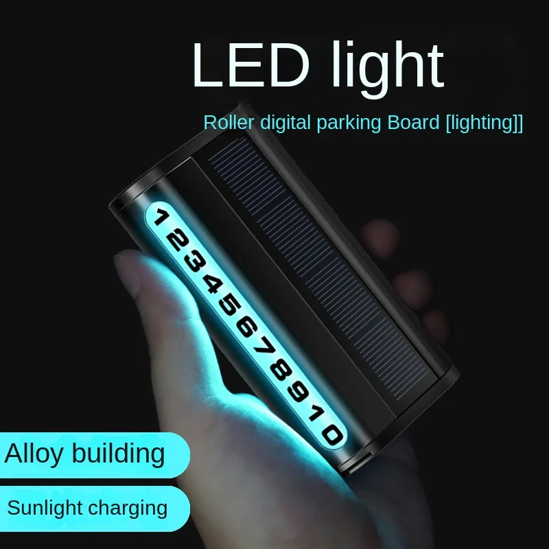 Car Luminous Parking Number Plate Auto Card Solar Charging Temporary Stop license Phone Card Notice For Decoration Accessory