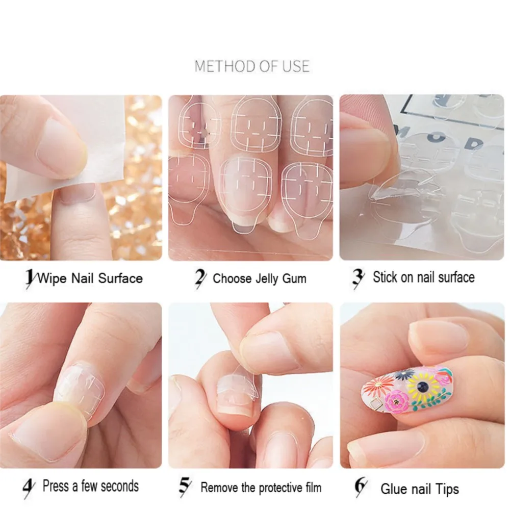 240 Pz 10 Lenzuola Doppio Lato Colla Gelatina Per Unghie Presse sulle Unghie Adesivi Impermeabile Punte Per Unghie Finte Gelatina Adesivo Unghie Linguette Colla