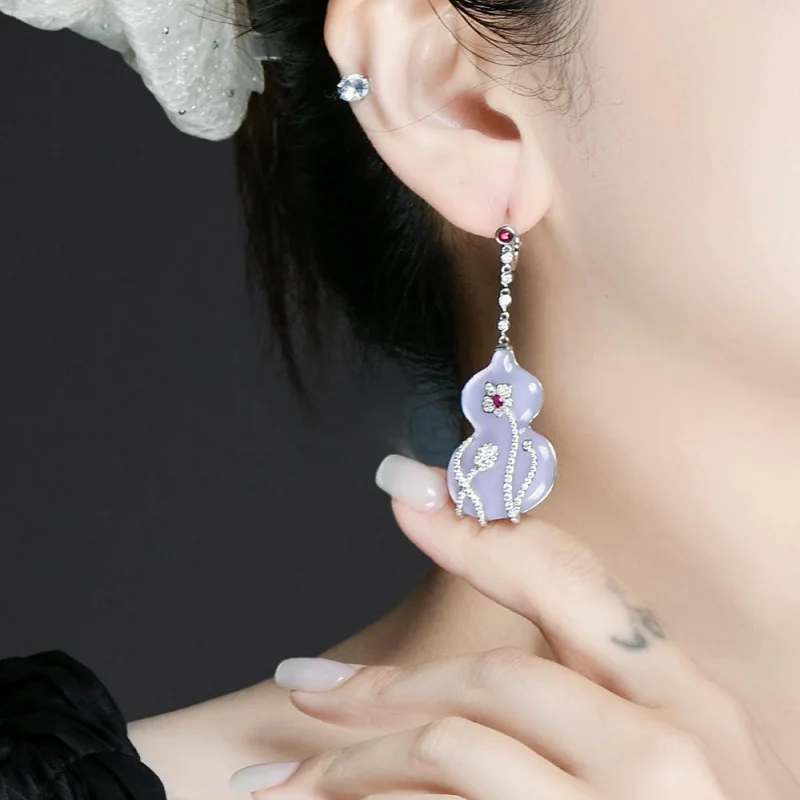 BELLUX الأصلي 925 أقراط فضية زهرة نمط الكرمة التفاف تصميم ضوء فاخر الأرجواني العقيق القرع أقراط