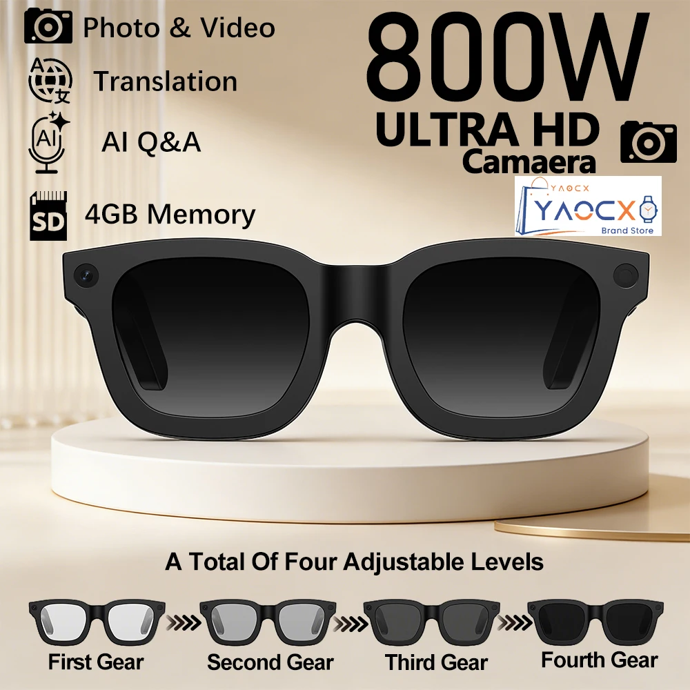

AI Smart Glasses 800W HD Camera 32 Million Interpolation Real-Time Translation AI Voice Assistant LED Flashlight Music