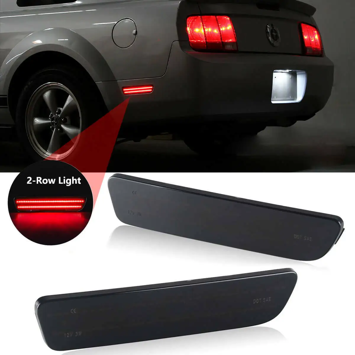 

Smoked Len LED Side Marker Lights for Ford Mustang 2005-2009 Rear Red Fender Marker Reflectors Lamps