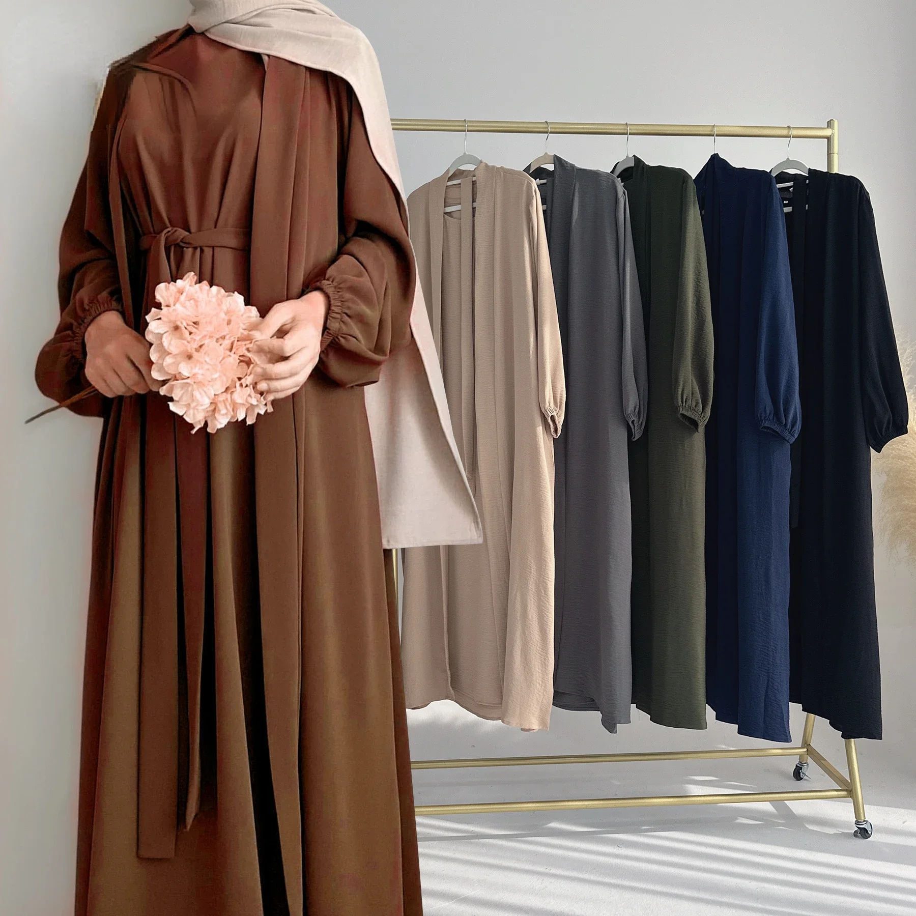 Modest Abayas for Women Muslim Sets Turkey Kaftan Islam Clothing Ramadan Solid Dubai Turkey Two Piece Sets Womens Outifits