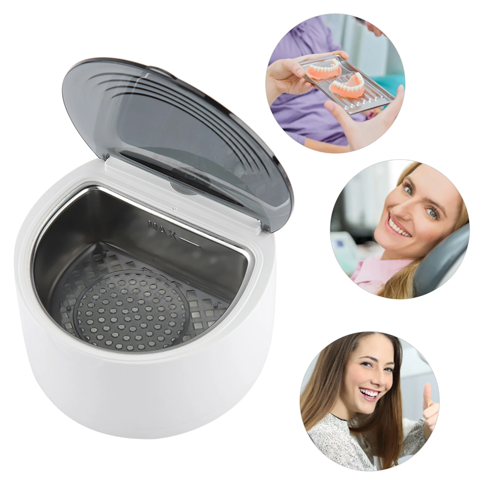 Ultrasonic Denture Cleaner Retainer Mouth Guard Cleaning Machine EU Plug 220-240V