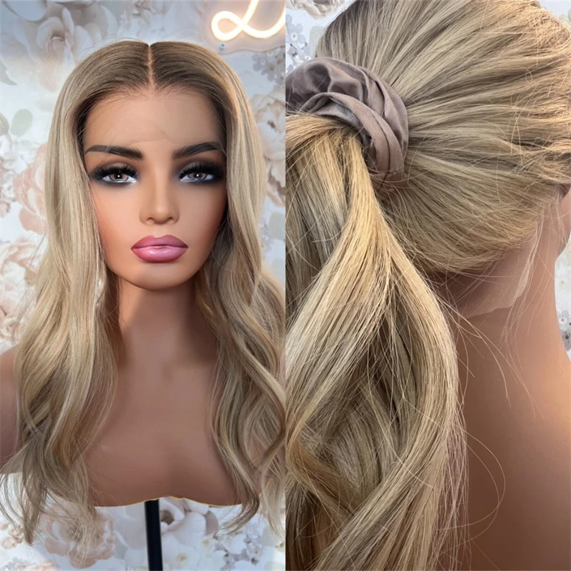 Luxury Women's Wig Ombre Ash Blonde HD Lace Frontal Wig Realistic Look Heat Resistant Synthetic Hair Wig 180% Density Glueless