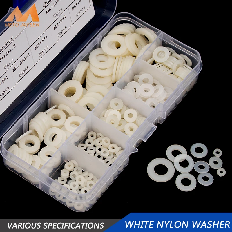 350pcs/364pcs Nylon Washer HARD TYPE Flat Gasket M2 M2.5 M3 M4 M5 M6 M8 Plastic Sealing O-rings Assortment Kit Protection Washer