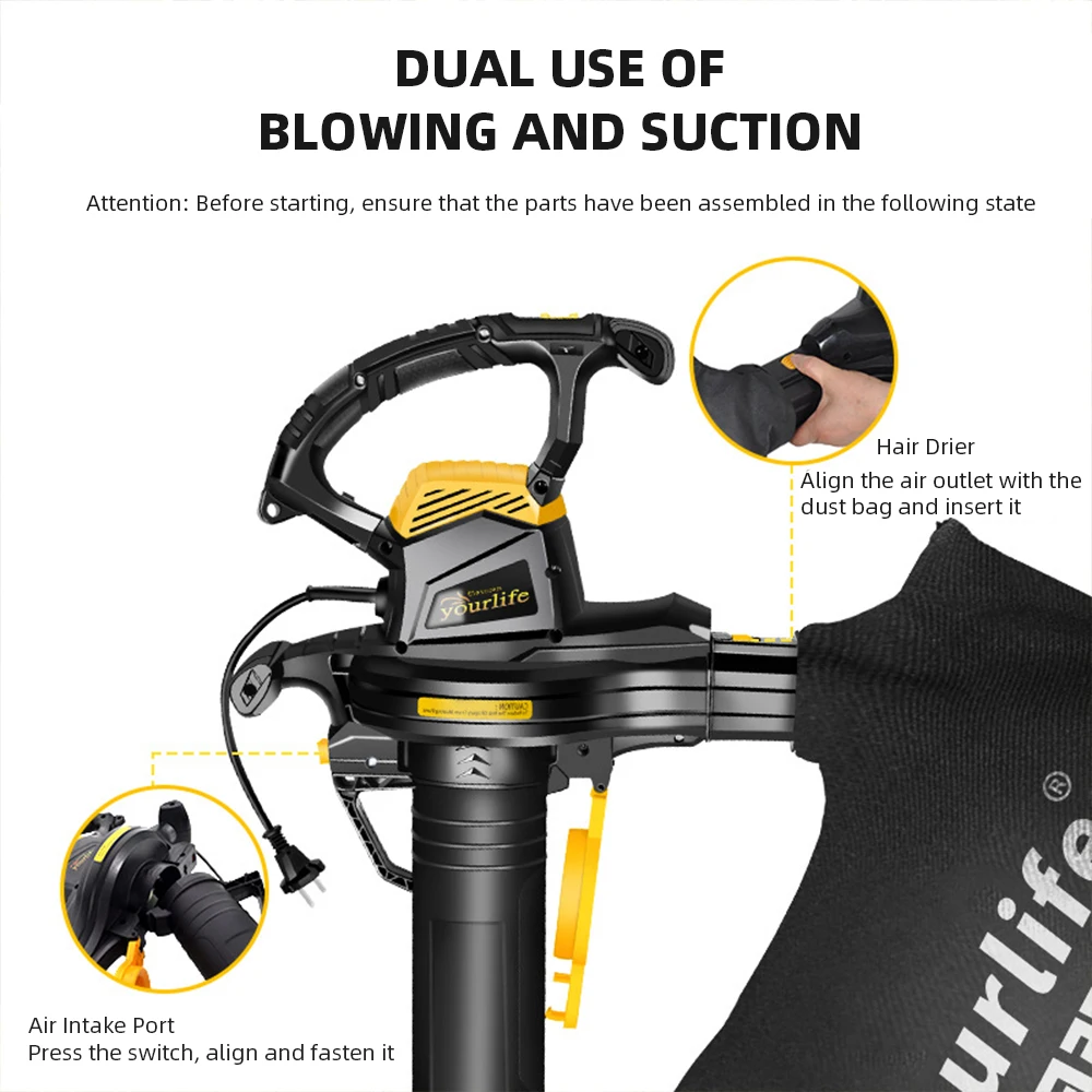 قوية حديقة منفاخ مكنسة أوراق الشجر 3800 واط 230 فولت ورقة كسارة منفاخ في الهواء الطلق منفاخ الغبار استخراج الغبار #6