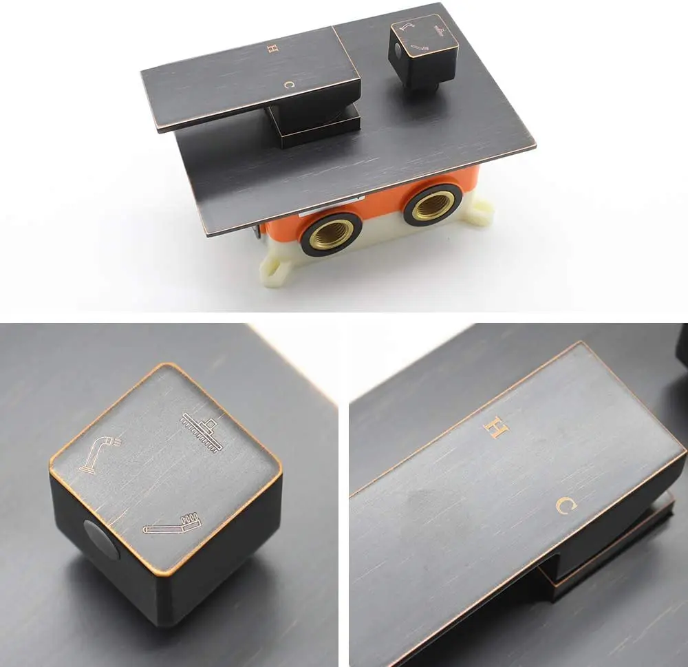 高圧12インチレインシャワーヘッドセット、ボディジェット付き、オイルラブドブロンズ仕上げ、天井取り付けシャワー水栓システム、ブラッシュ仕上げ