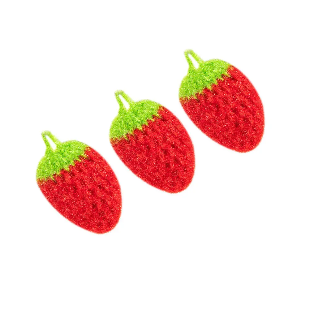 3Pcs Adorable Strawberry Dish Towel Set High Absorption Scouring Towels for Dishwashing Tableware Cleaning Kitchen Supplies Dish