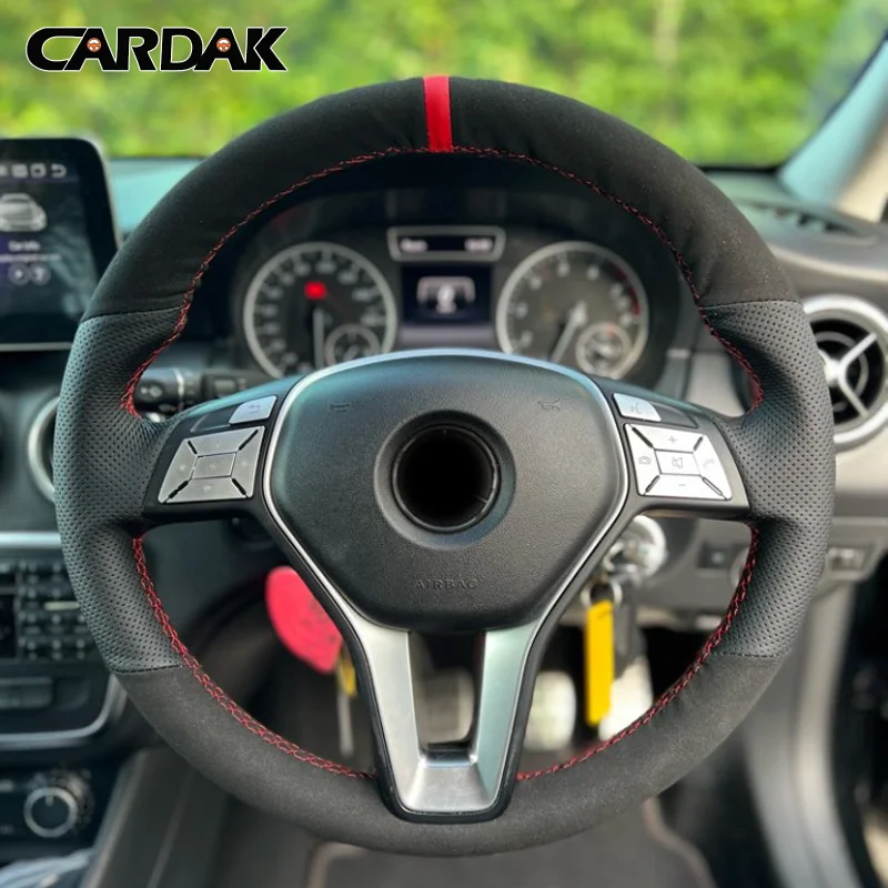 CARDAK Suede Leather Steering Wheel Cover for Mercedes Benz W176 W246 A-Class C-Class W204 C117 C218 X218 W212 C207 A207 X156