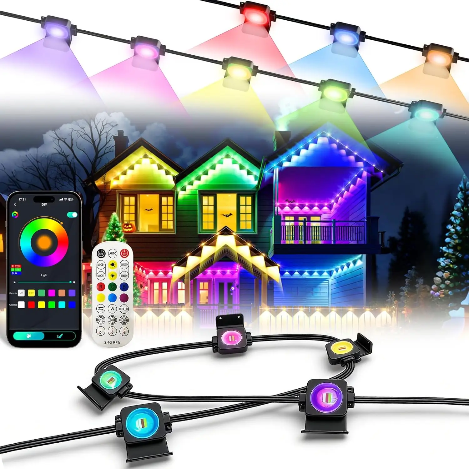 

Уличные светодиодные гирлянды Permanent Outdoor Lights Pro, 100 футов, RGBIC, умное управление, для декора на улице, управление через приложение/пульт, для Рождества, Хэллоуина, с различными режимами, водонепроницаемость IP67
