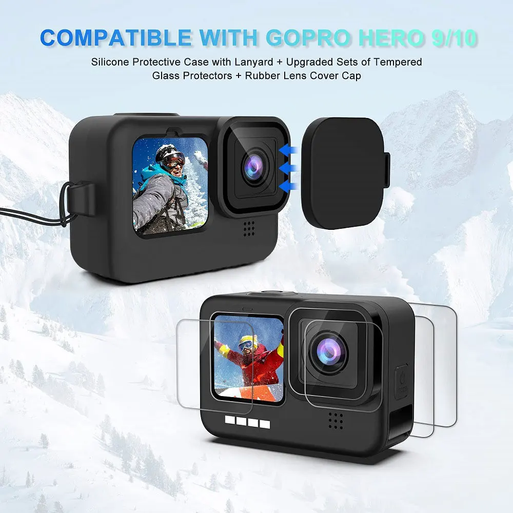 for GoPro 9 10 11 Protective Silicone Case Tempered Glass Screen Creen Protector Film Lens Cap Cover for Go Pro Camera Accessory