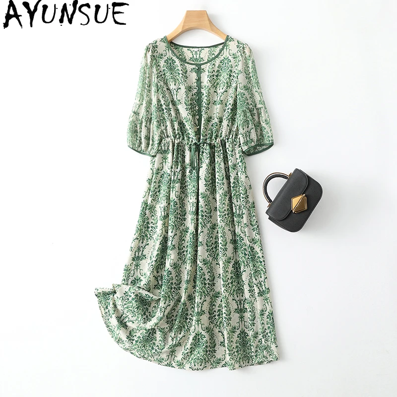 

AYUNSUE 92% Natural Mulberry Silk Dresses for Women High Quality Retro Womens Clothing Summer 2024 Long Dress Vestido Mujer