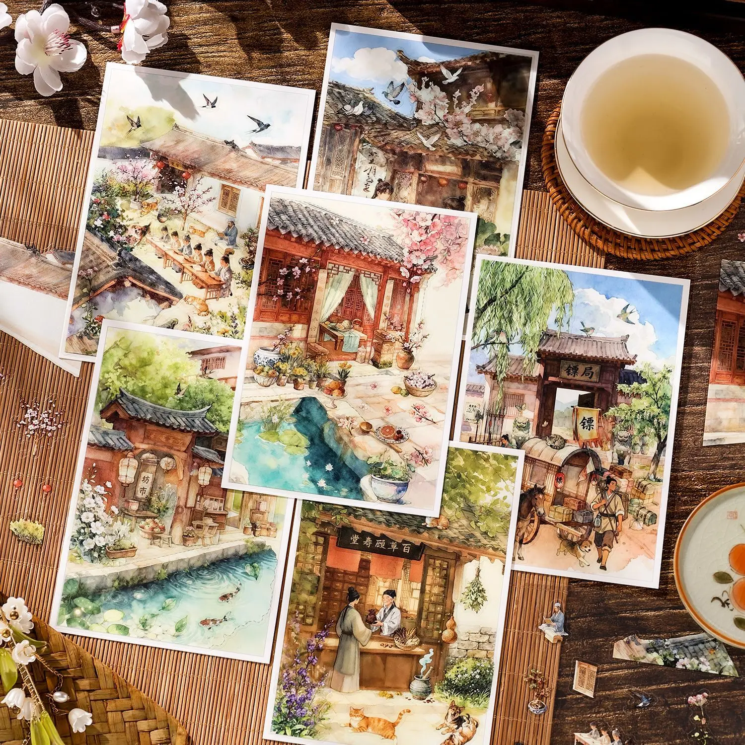 2 Sheets Chinese Ancient Scenery Themed Stickers, DIY Handmade Album Scrapbooking Decorative Paper Supplies