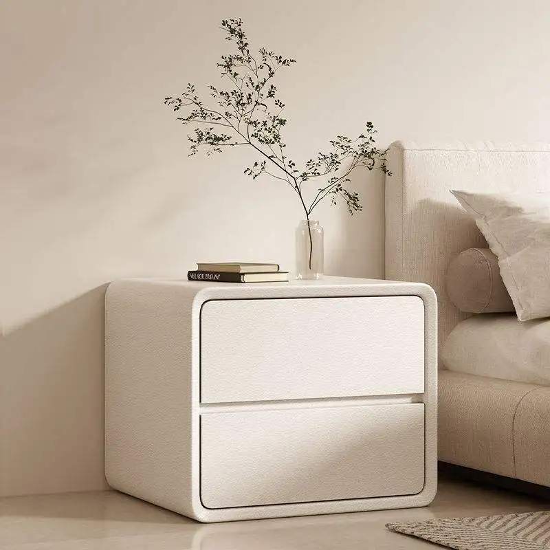 High-Grade Solid Wood Cream Storage Bedside Table Multi-Functional Minimalist Modern Bedroom Style Creative Light Nightstands
