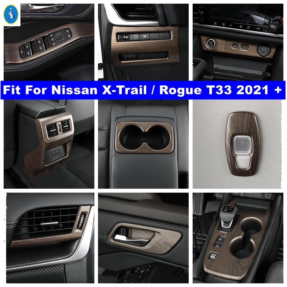 

Wood Grain Interior Head Lamps / Cup Holder / Air AC Cover Trim For Nissan X-Trail X Trail / Rogue T33 2021 - 2024 Accessories