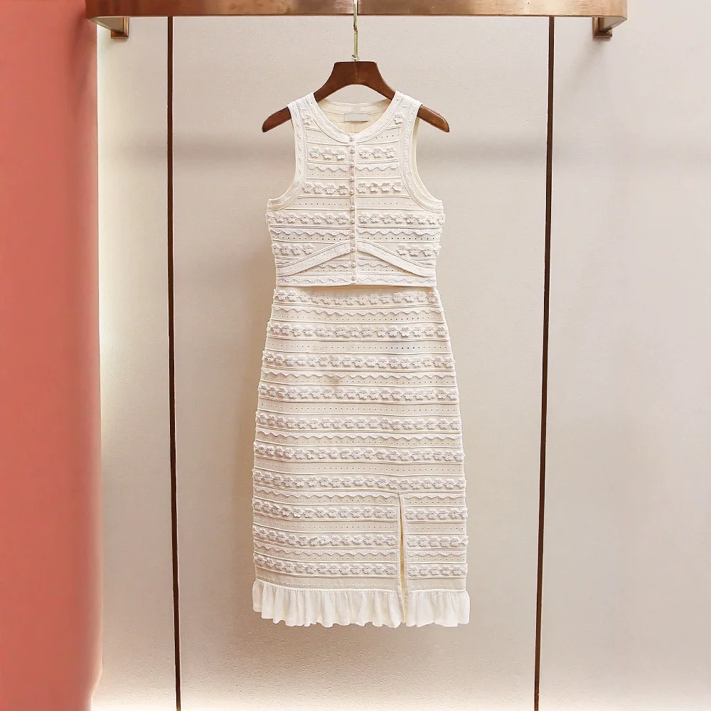 Baga Spring 2025 Chaleco de punto y falda dividida de cintura alta Conjunto Agel Sle Quali Faion para mujer Conjunto Small Fraanc...