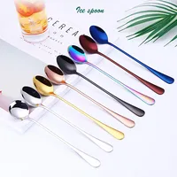 6pcs Cream Spoons 304 Stainless Steel Spoons Ice Long Handle Coffee Spoons Stirring Spoons Kitchen Utensils
