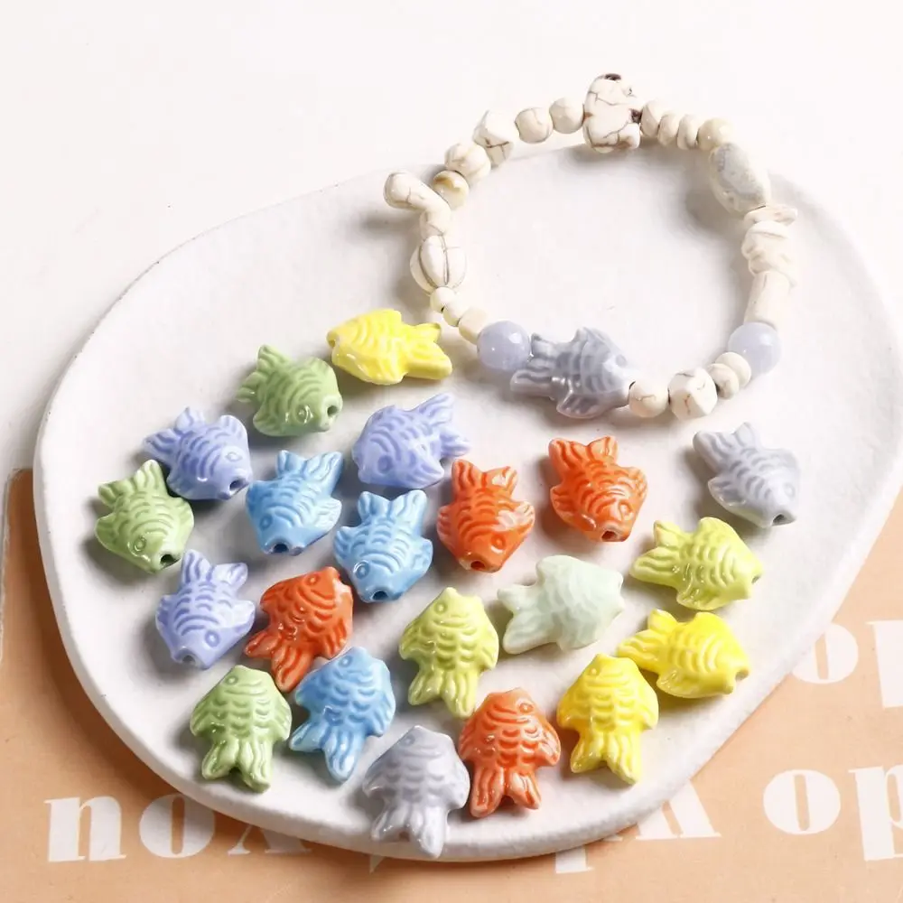 10pcs Handmade Craft Fish-shaped Bead Fresh Color Ceramic Ceramic Spacer Loose Beads Bracelet Making Kit Necklace Earrings