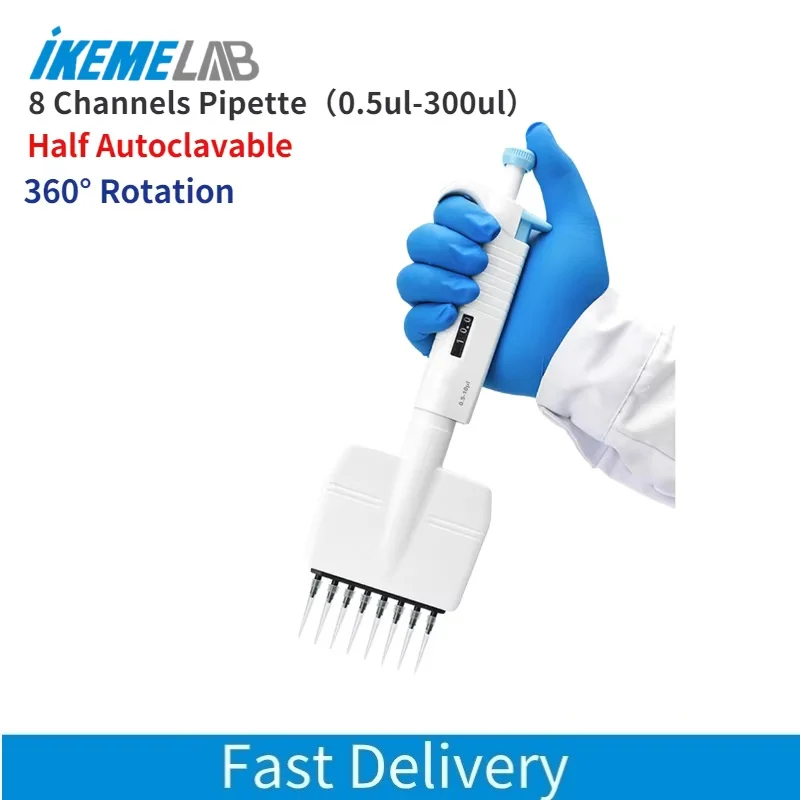 

IKEME Manual Adjustalbe 8 Channel Multichannel Pipette MicroPipette 121°C Half Autoclavable Laboratory Pipette