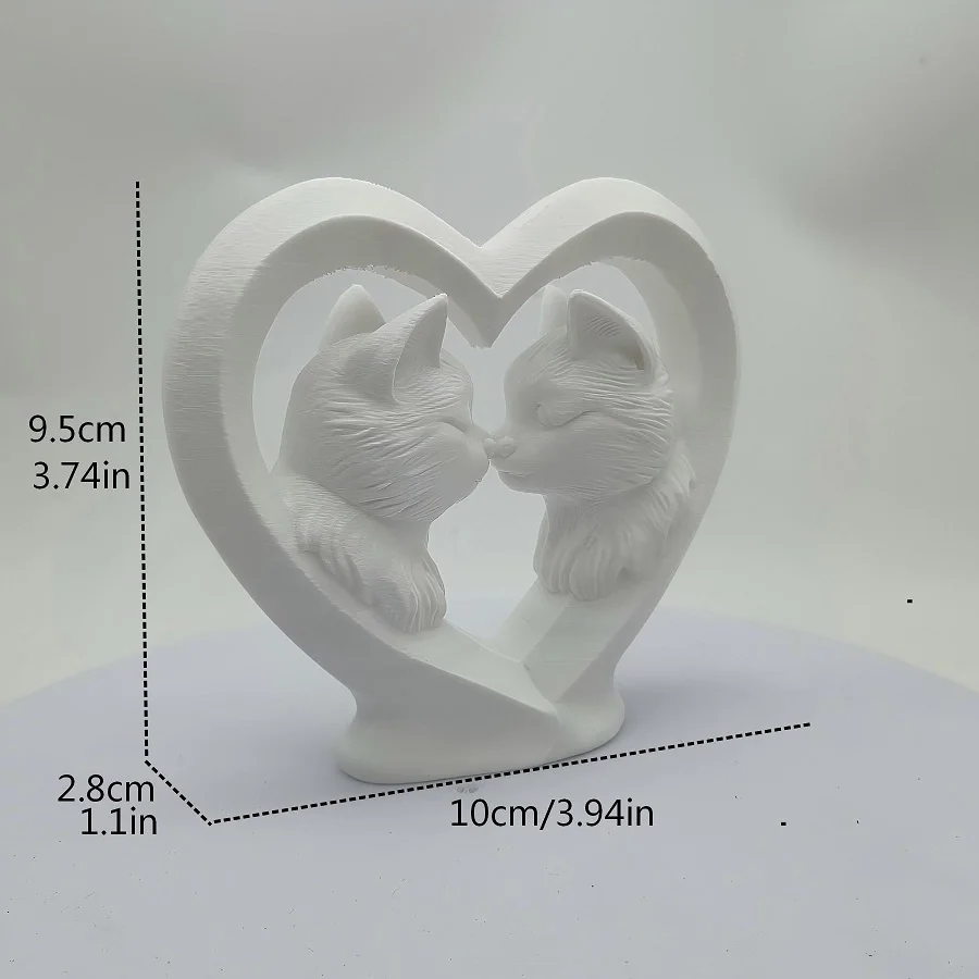 Heart-shaped Couple Cat Figurine 3D Printed Plastic Decoration, Valentine's Day Gift Wedding Decoration a Symbol of a Sweet Life