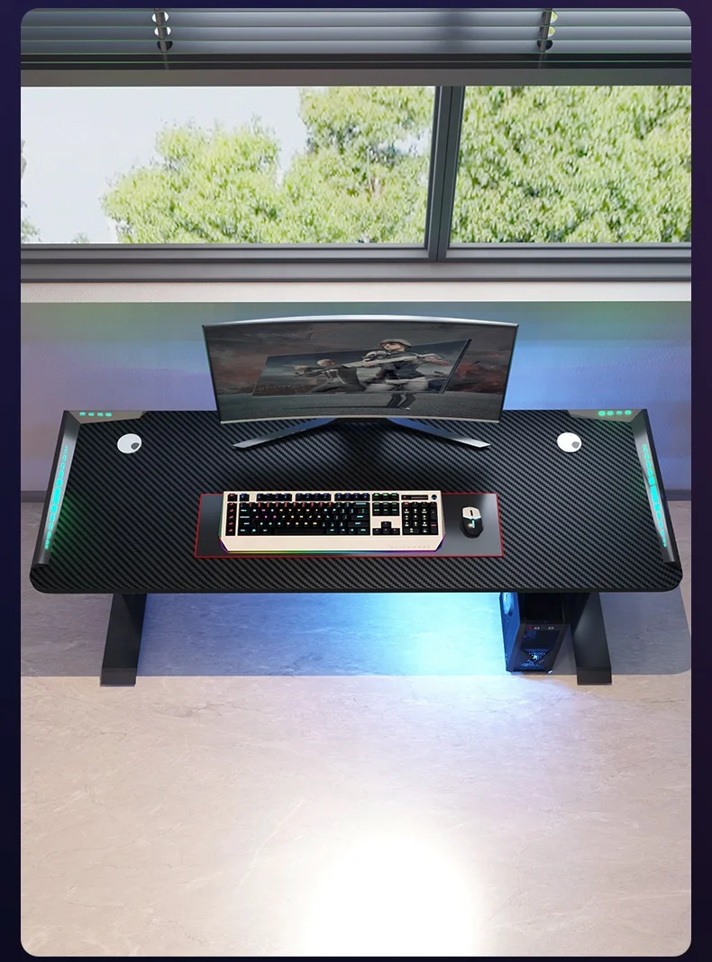 2024 YOUTAI Double Size Gaming Table Height Adjustable Table Desktop with RGB LED Light for Gaming Room