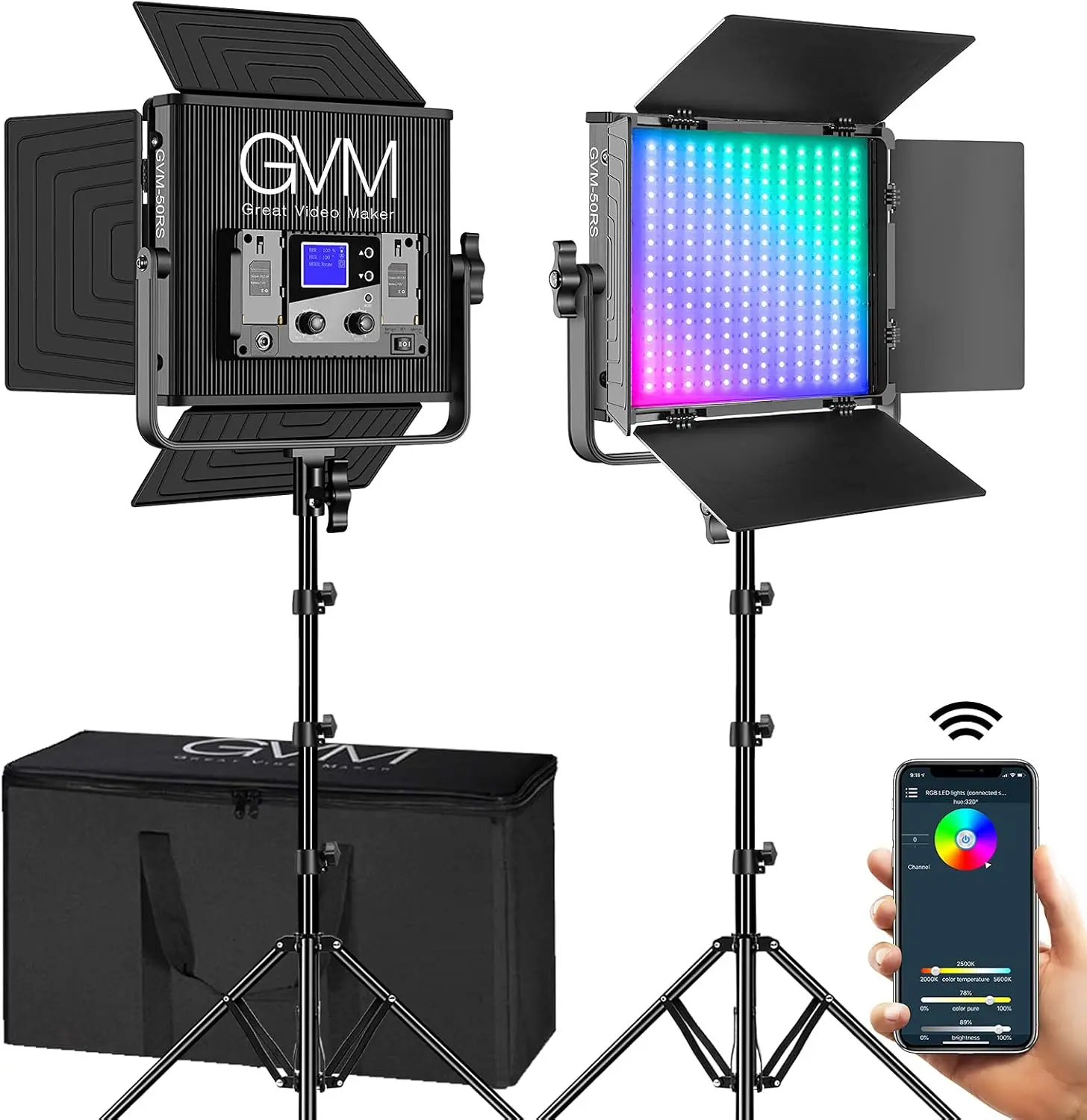 LED Video Light, 50W Video Lighting Kit with APP Control, 360°Full Color Led Panel Light for Gaming, Streaming, Youtube, Webex,