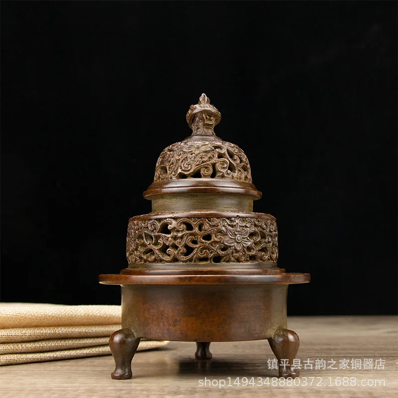 Pure Copper Fine Three-Layer Imperial Incense Burner Ornament for Office Living Room Home Store Decoration