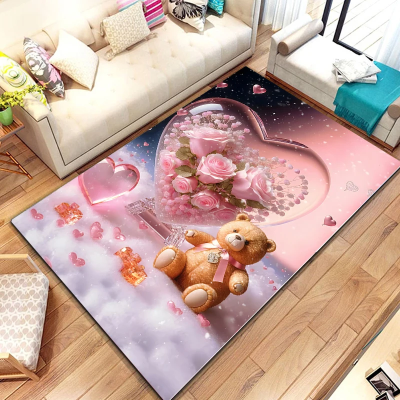 

15 Sizes Cartoon Love Bear Pattern Rug for Living Room Area Carpet Bathroom Mat Creative Doormat Bedroom Mat Home Decor home