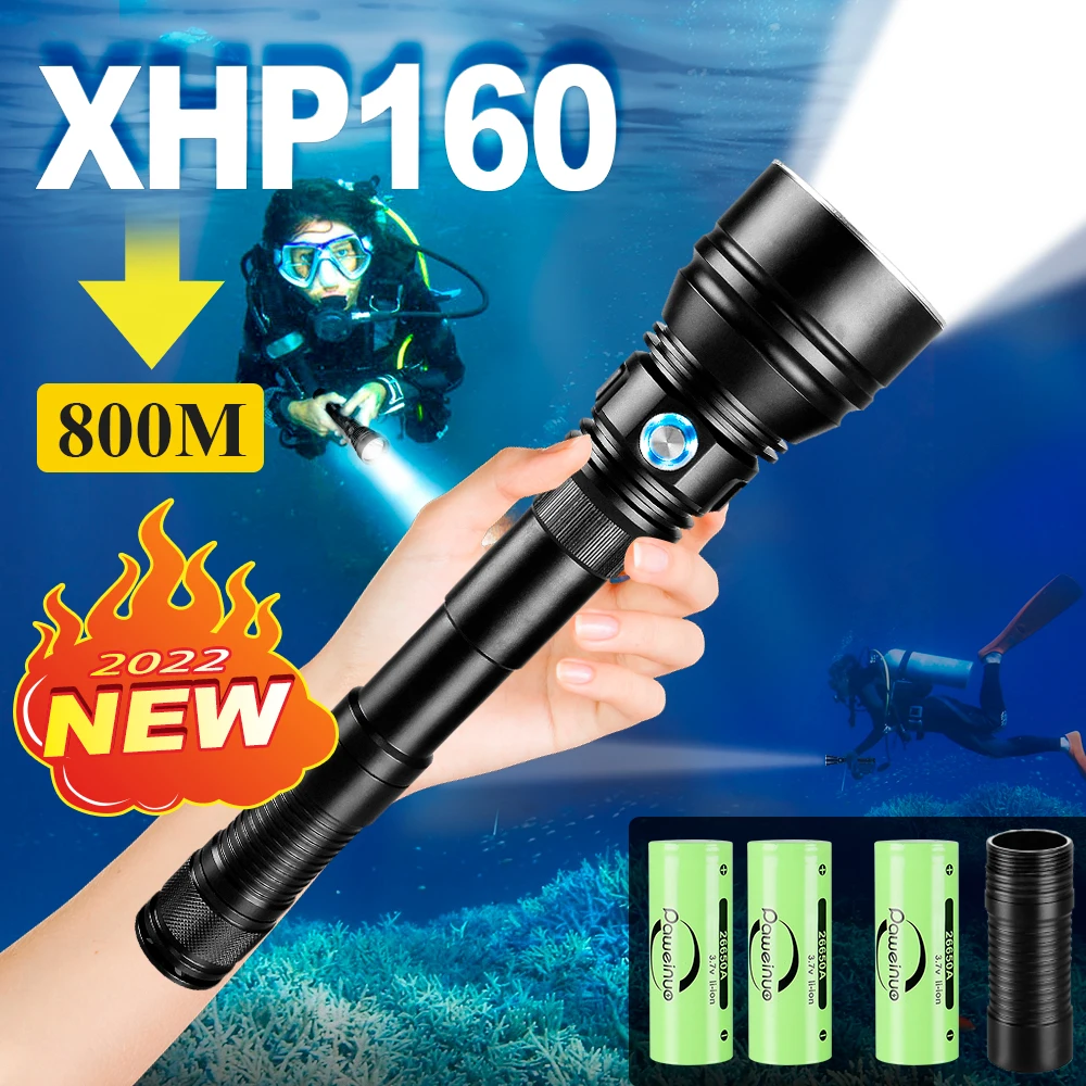 Newest Diving Flashlights XHP160 Professional Diving Torch Light Powerful Underwater Lamps XHP90 High Power LED Flashlight 18650