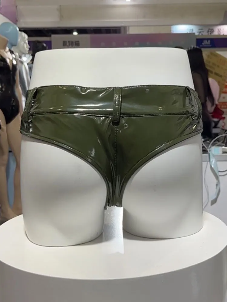 

Low Waist T Crotch Hot Shorts Streetwear Sexy PU PVC Shiny Jeans Faux Leather Women's Shorts Nightclub Dance wear Fashion