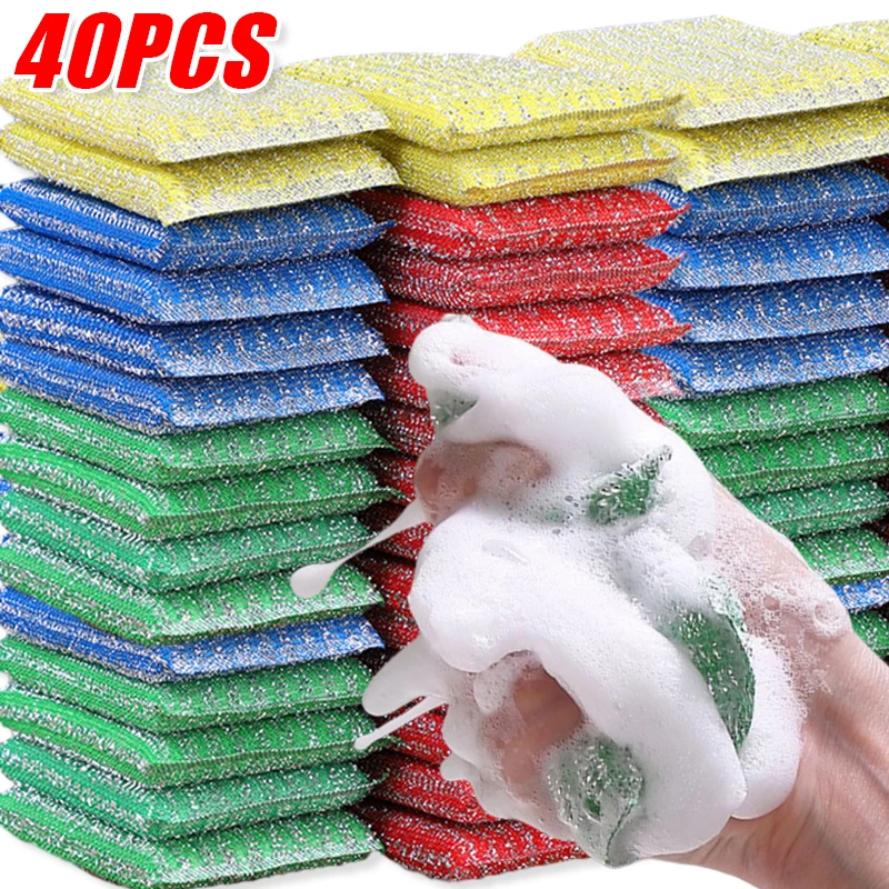 40/4PCS Kitchen Cleaning Sponge Wipe Thickened Reusable Double Side Rag Dishwashing Pans Scouring Pad Household Cleaning Gadgets